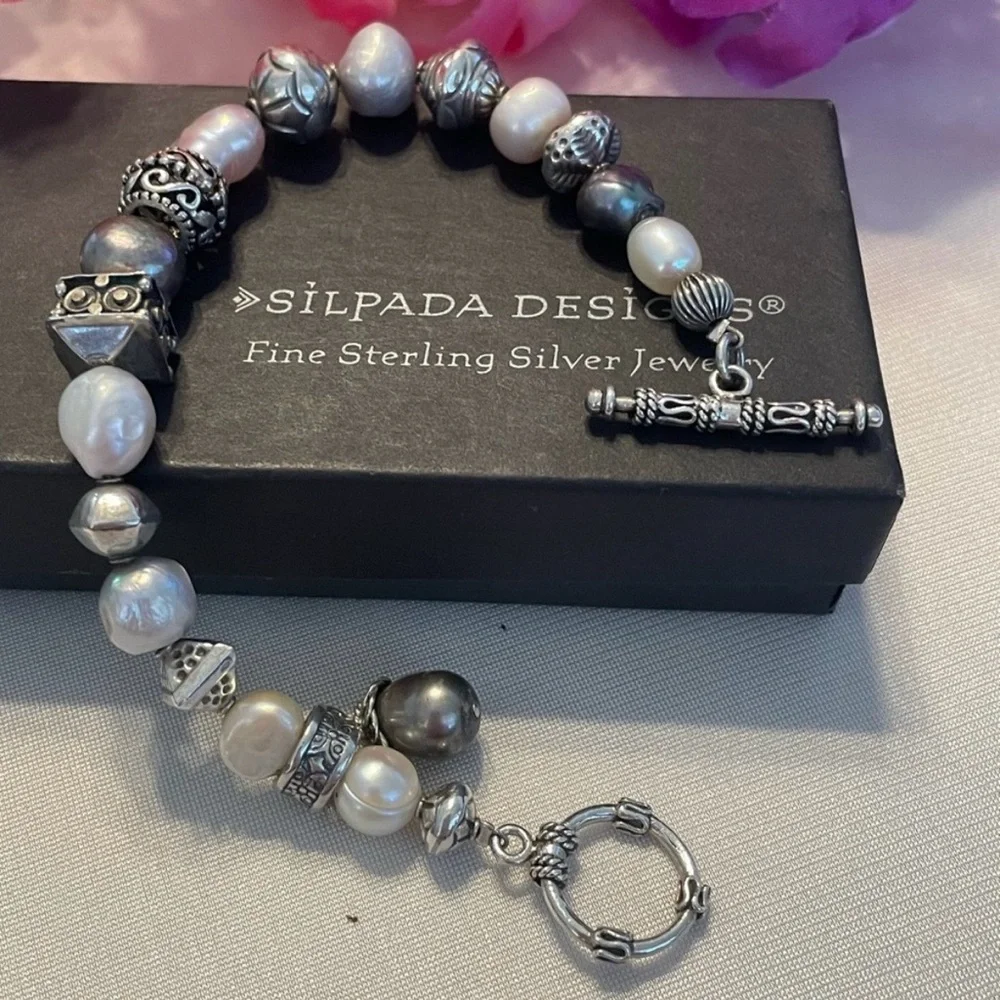 🦋SOLD 🦋 Silpada Gray and Pink Freshwater Pearl Sterling Silver Bracelet B0986 - Picture 9 of 16